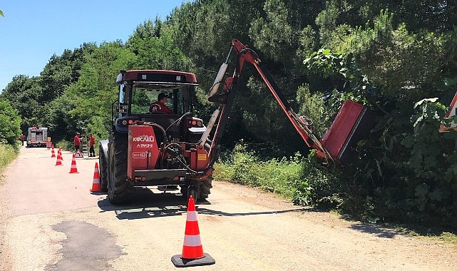 Yol kenarındaki otlar ve çalılar temizleniyor